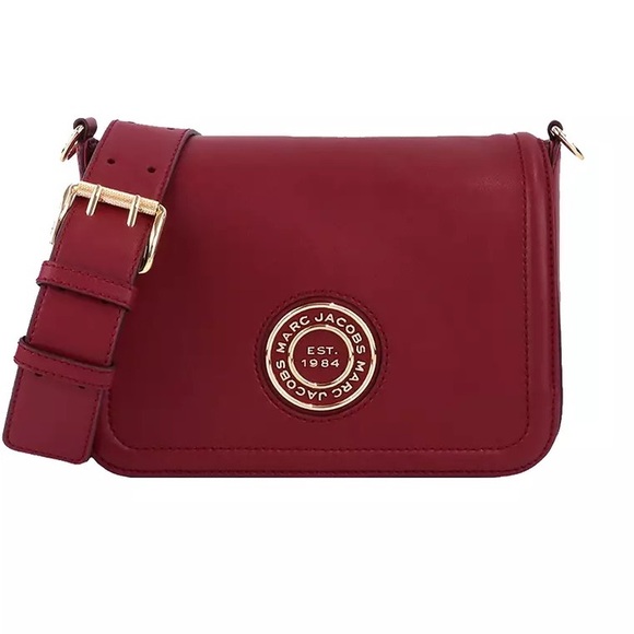 New! MARC JACOBS Insignia Full Flap Logo Crossbody Bag in Pomegranate - Picture 2 of 14